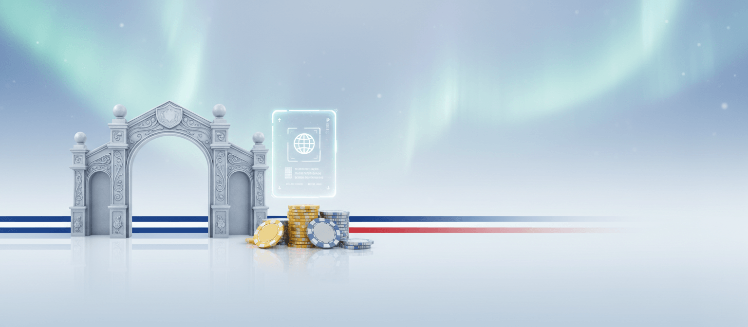 Kiviportti pelilisenssiasiakirjan ja pelimerkkien kanssa kuvastaa uusien nettikasinoiden saapumista markkinoille