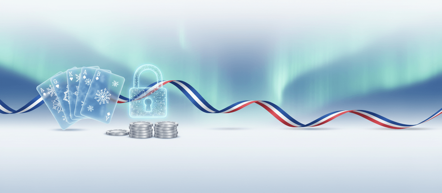 Pelikortit, digitaalinen lukko ja EU-nauha symboloivat turvallisia verovapaita voittoja